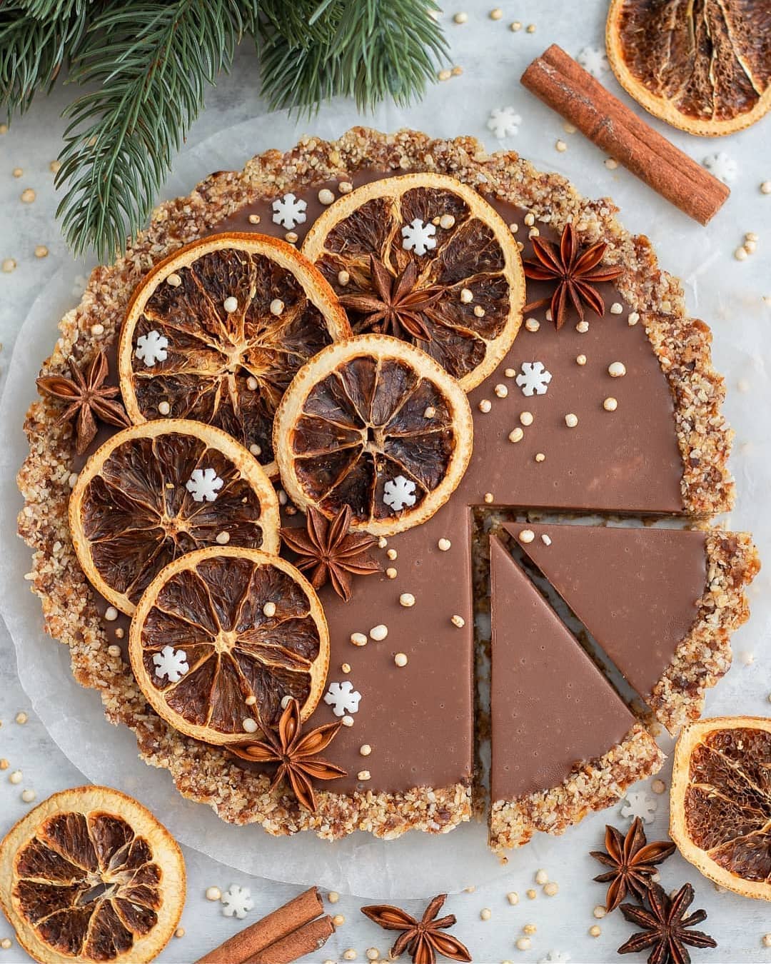 Vegan Chocolate Tart with Spiced Orange Gelèe