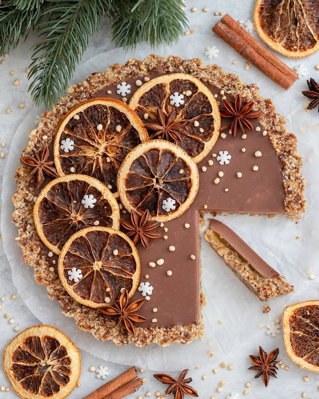 Vegan Chocolate Tart with Spiced Orange Gelèe