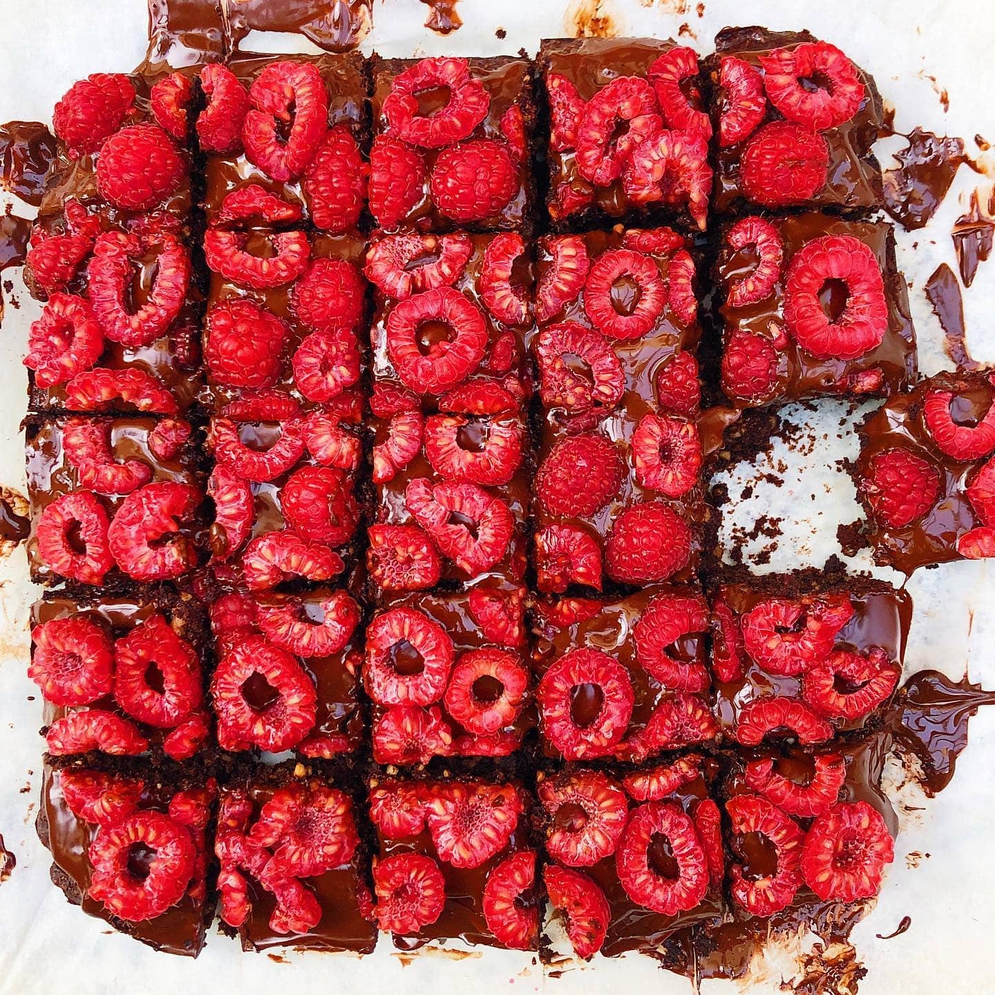 Vegan Hazelnut Brownies Topped with Raspberries