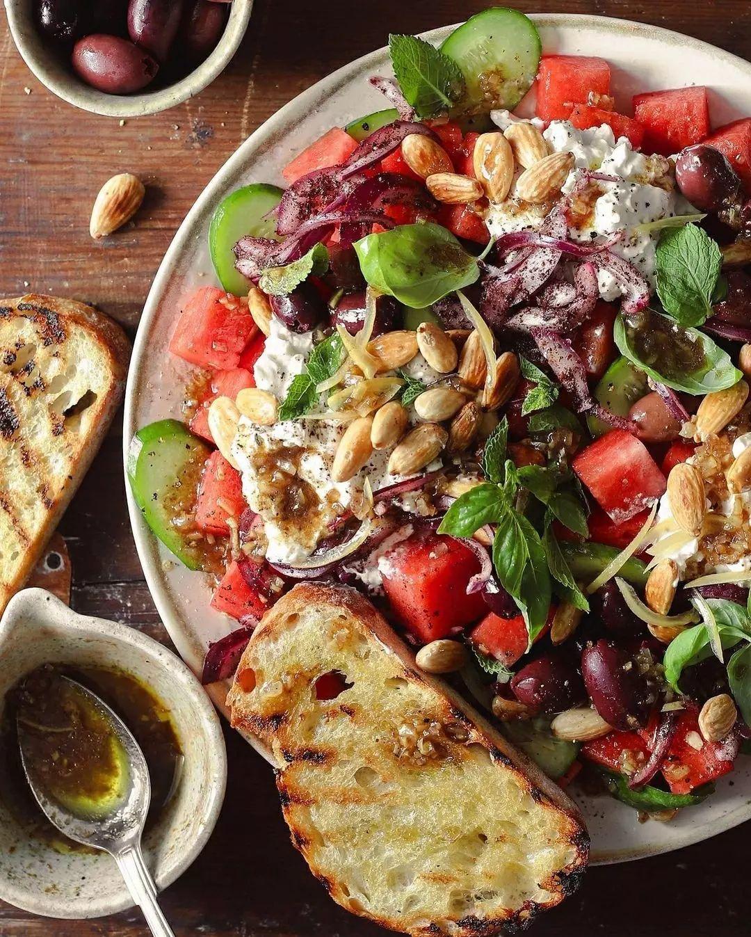 Watermelon Salad with Chunky Feta Dip