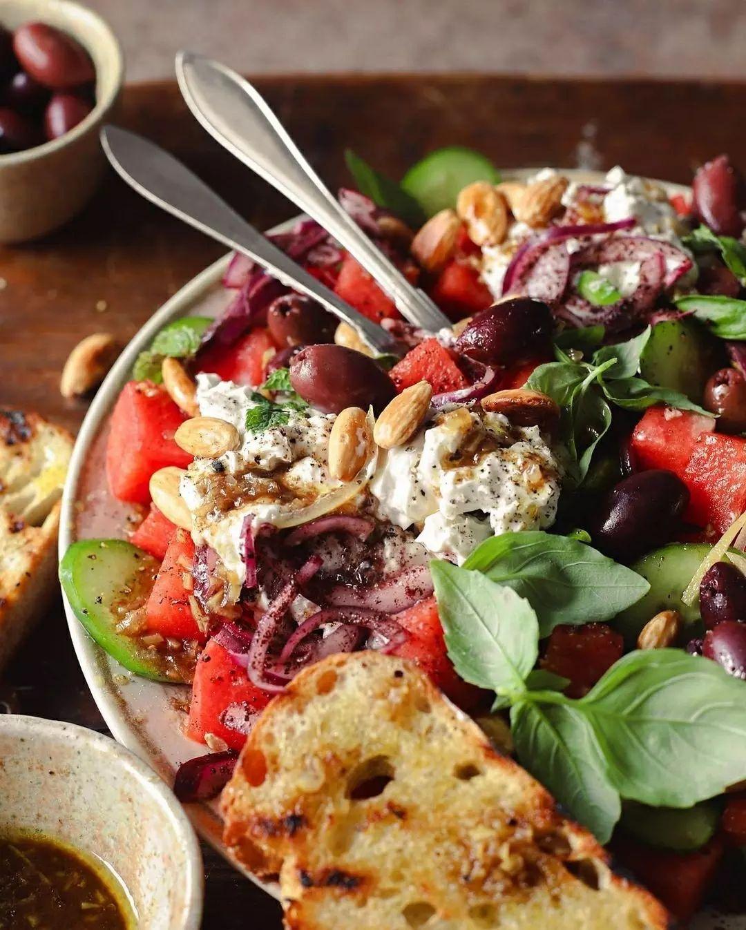 Watermelon Salad with Chunky Feta Dip