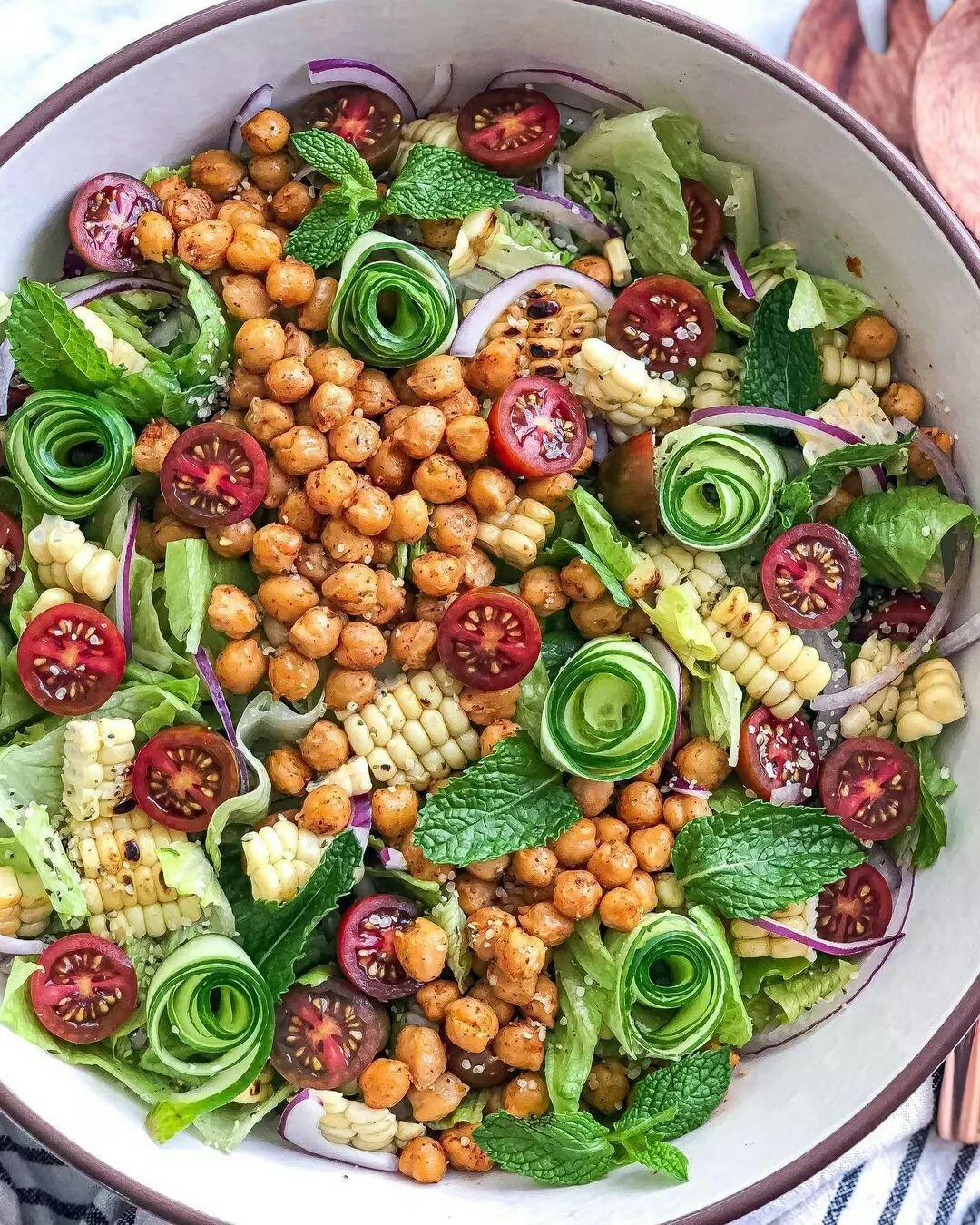 Ultimate Summer Salad - Roasted Chickpea and Bbq Corn Salad with Creamy Tahini Dressing