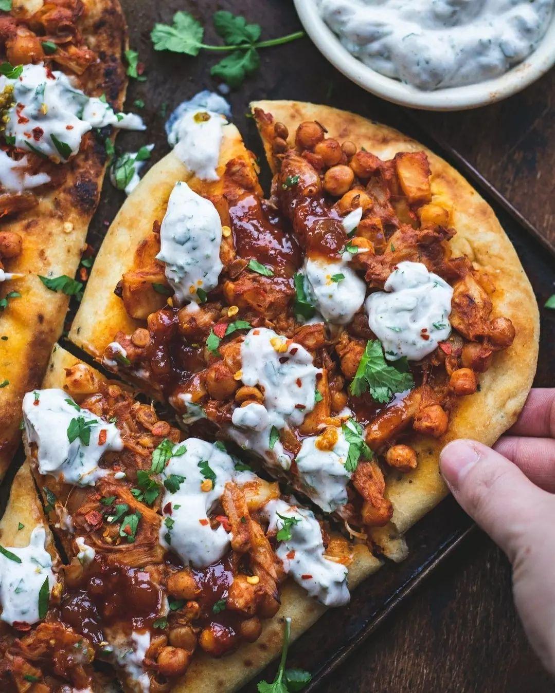 Curried Jackfruit & Chickpea Naan Pizza