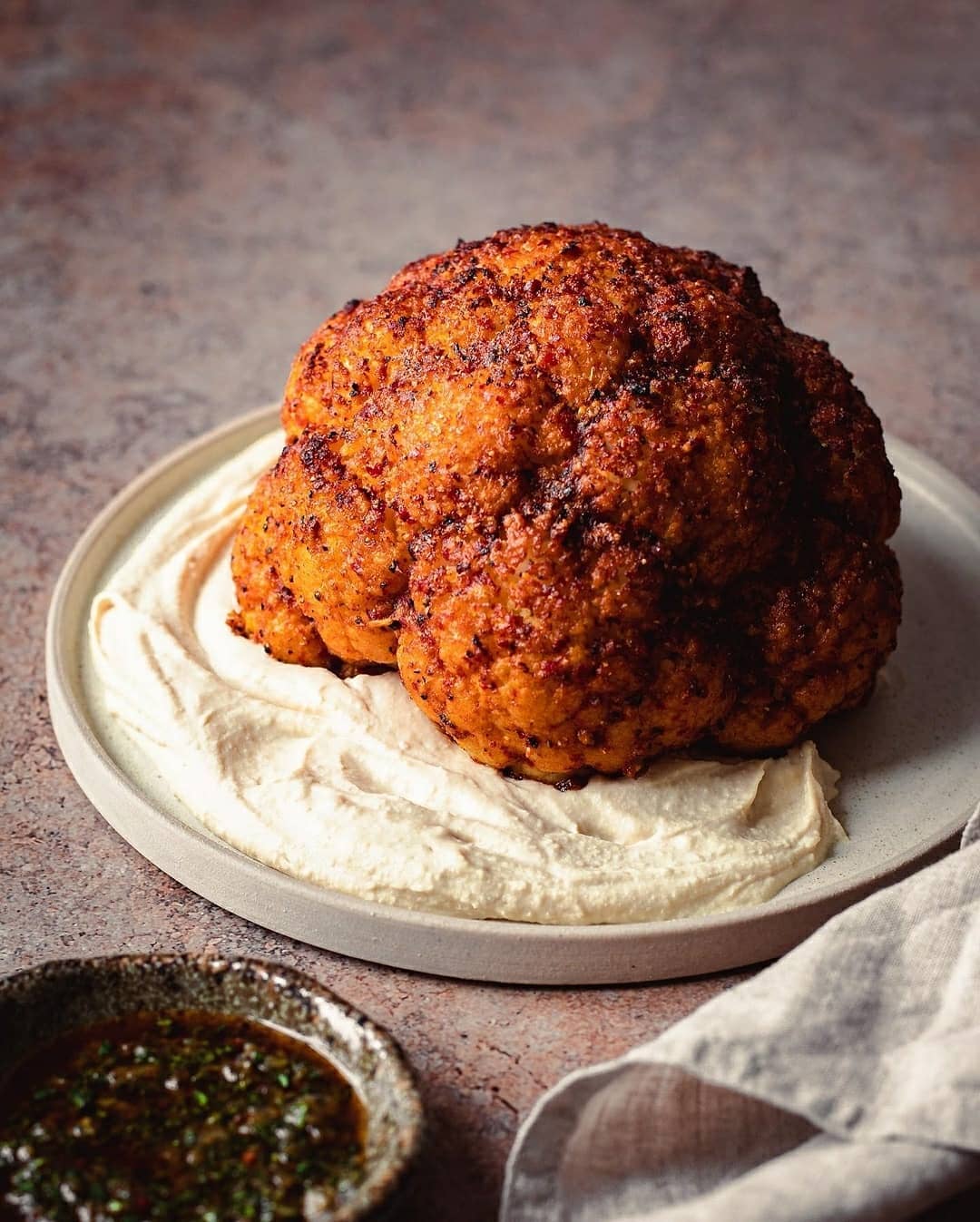 Roasted Cauliflower with Preserved Lemon Chermoula and Tahini Sauce