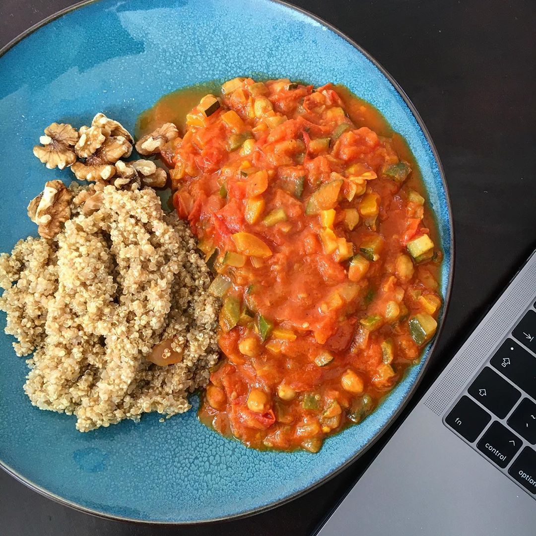 Coconut Curry with Cooked Quinoa and Some Walnuts