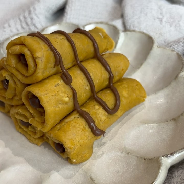 Pumpkin Protein Crepes with Chocolate Drizzle and Stuffed with Chocolate Finger Biscuits