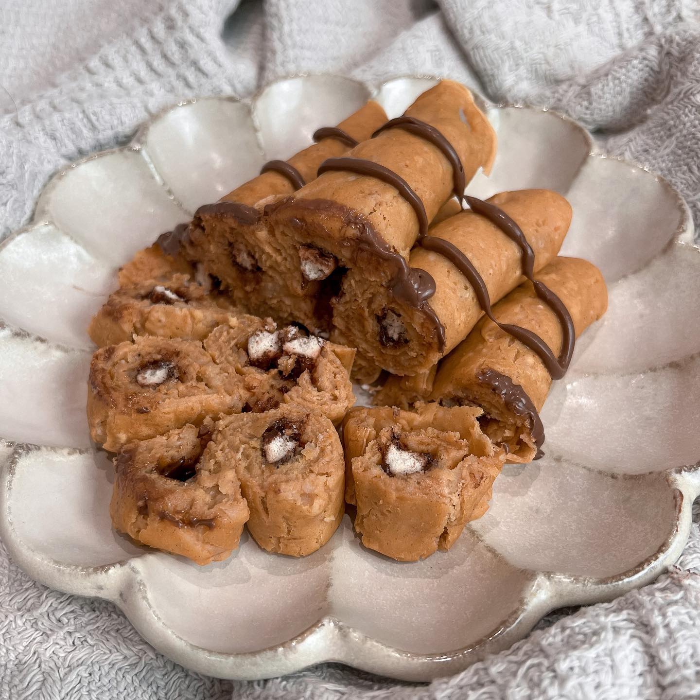 Pumpkin Protein Crepes with Chocolate Drizzle and Stuffed with Chocolate Finger Biscuits