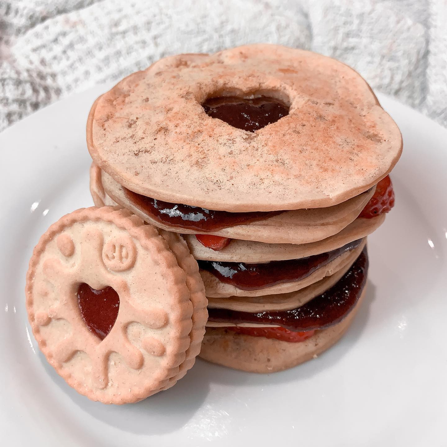 Jammie Dodger Pancakes with Salted Caramel Chia Batter