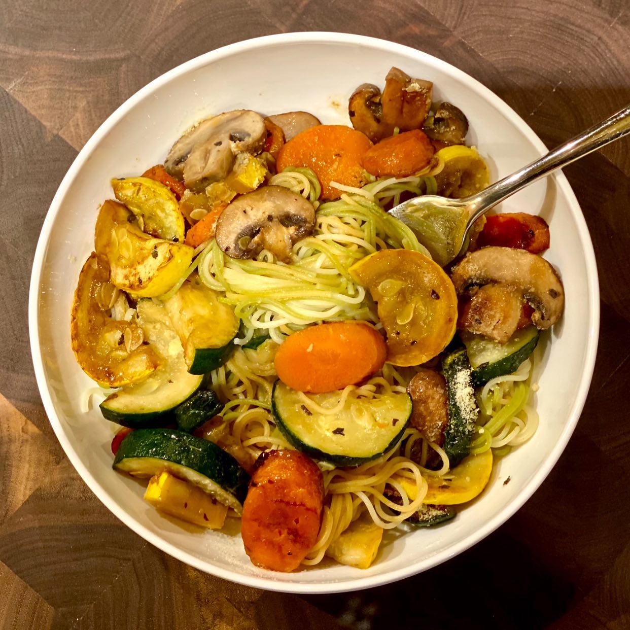 Sauteed Veggies and Rainbow Pasta