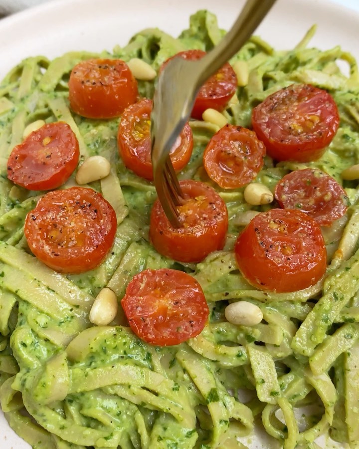 Easy Vegan Pesto Pasta with Liviva Foods Soybean Fettuccine