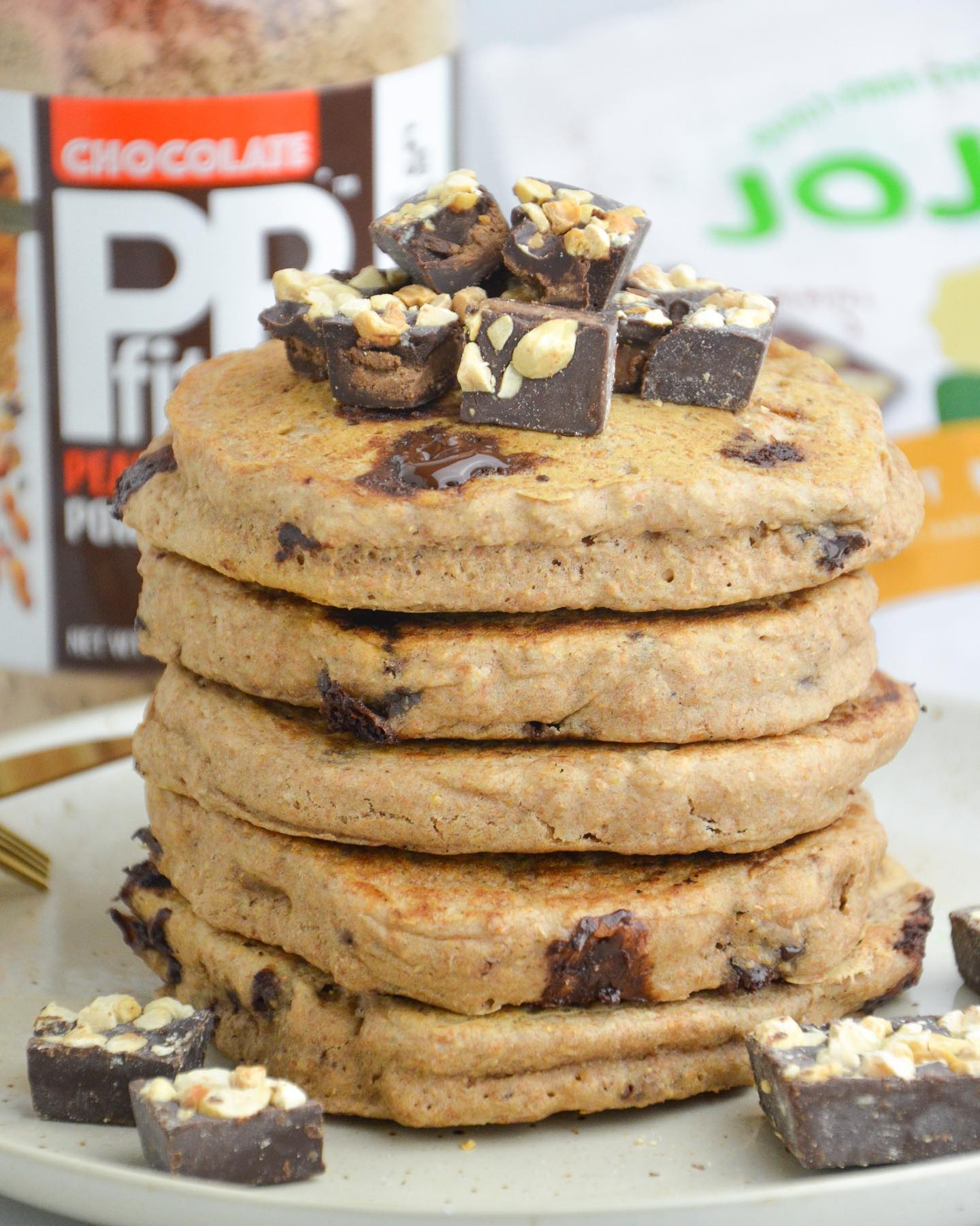 Peanut Butter Protein Pancakes with Chocolate