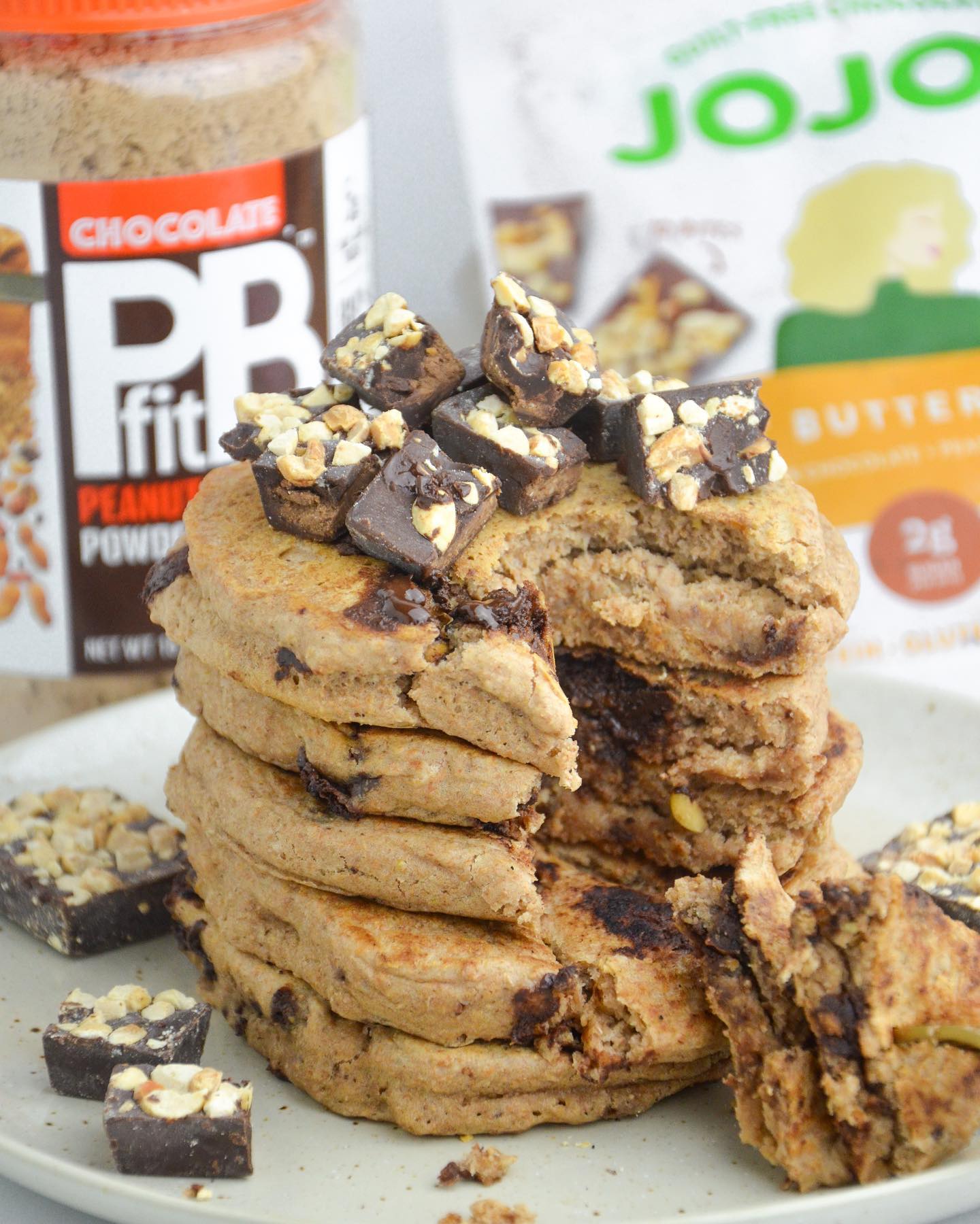 Peanut Butter Protein Pancakes with Chocolate