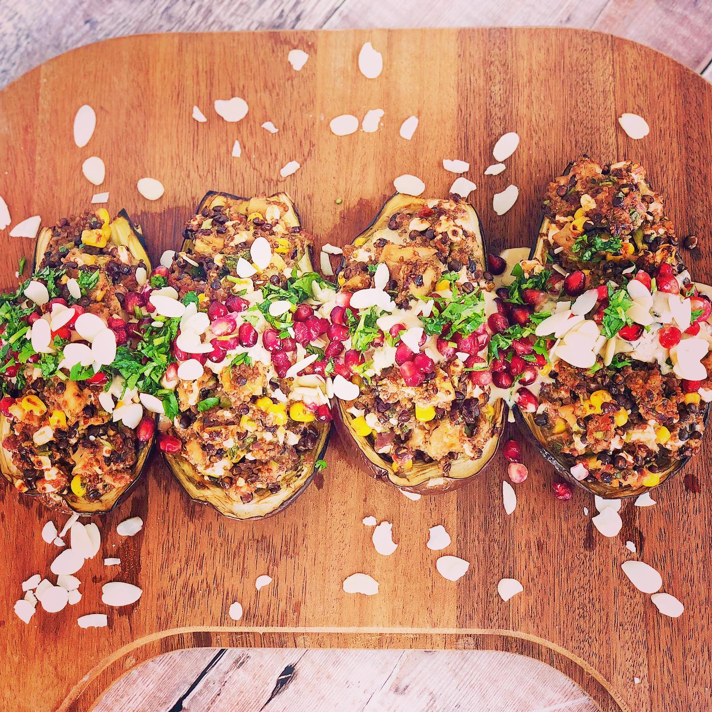 Vegan Grilled Aubergine Boats with Lentils and Quinoa