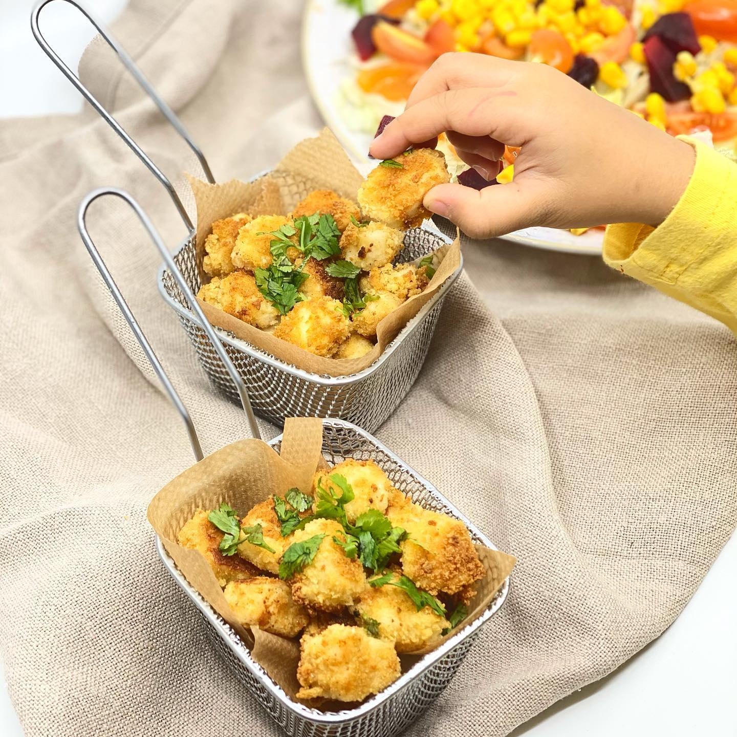 Halloumi Popcorn Nuggets with Crispy Salad