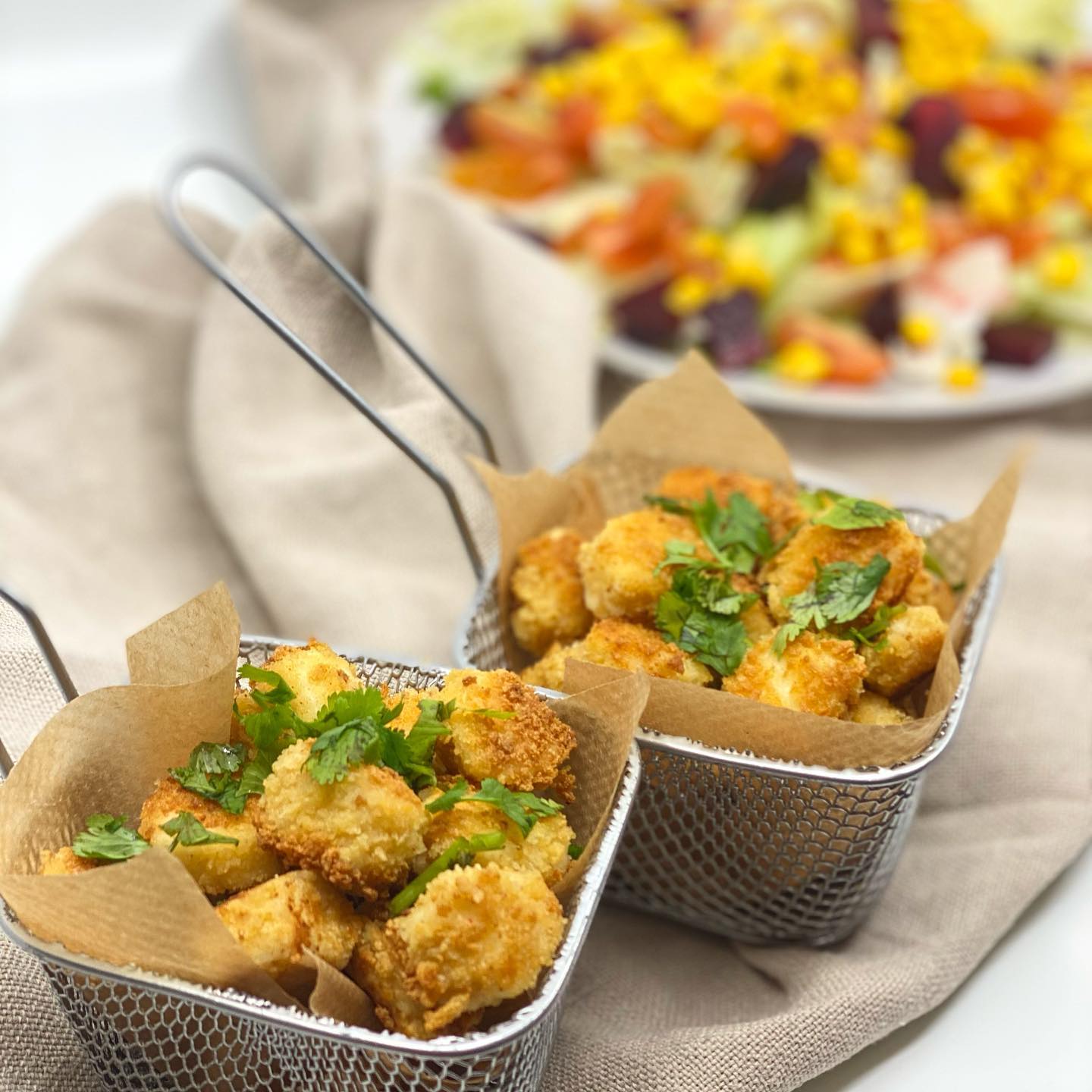 Halloumi Popcorn Nuggets with Crispy Salad