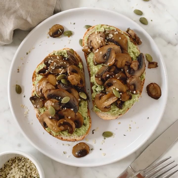 Buttered Mushroom and Mashed Avocado Toast