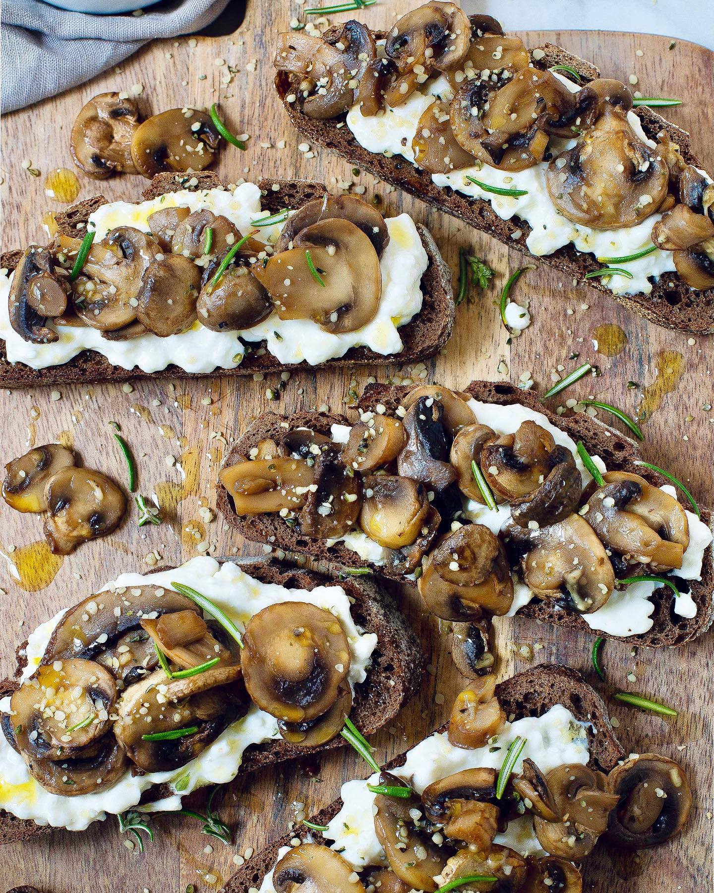 Cottage Cheese Toasts with Pan Fried Mushrooms and Rosemary