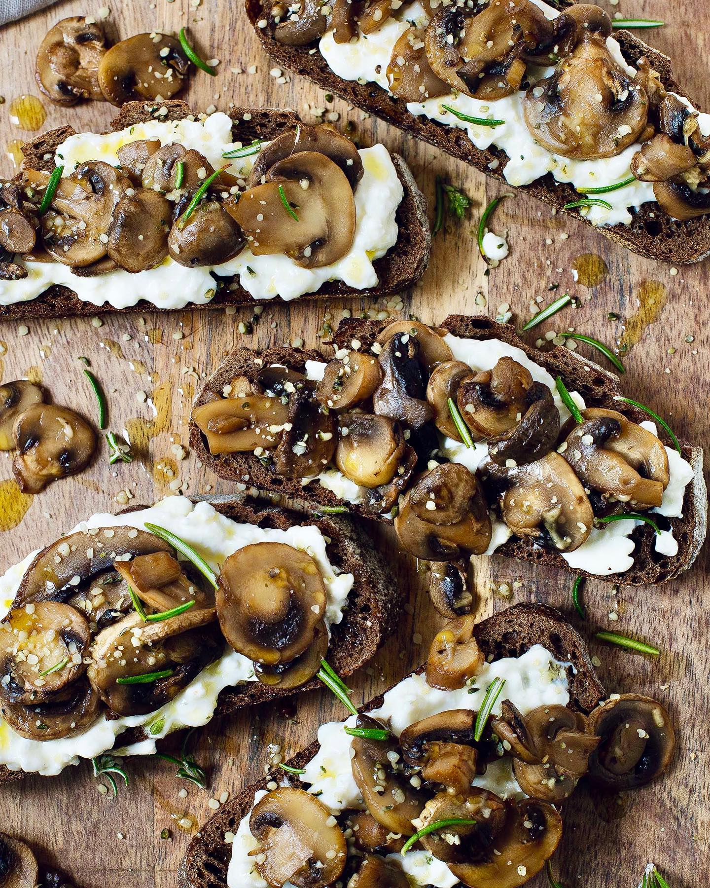 Cottage Cheese Toasts with Pan Fried Mushrooms and Rosemary