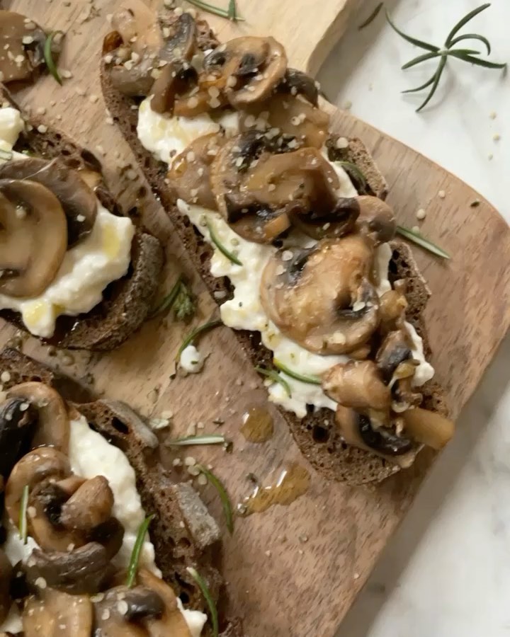 Cottage Cheese Toasts with Pan Fried Mushrooms and Rosemary