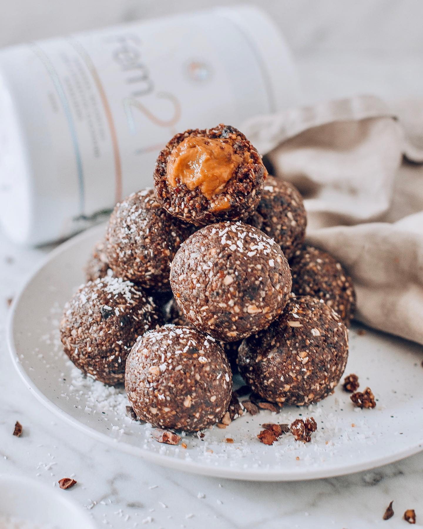 Chocolate and Date Bliss Balls with Peanut Butter