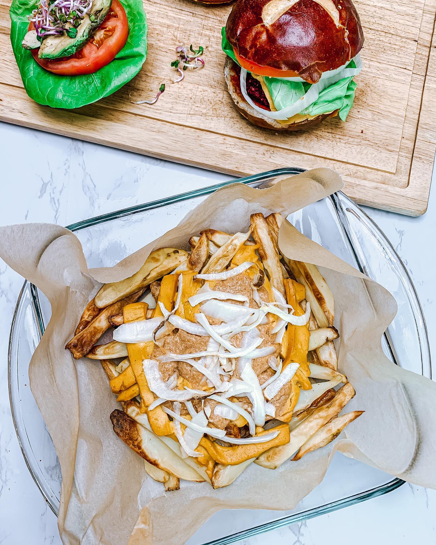 Vegan Animal Style Fries with Cheddar Cheese