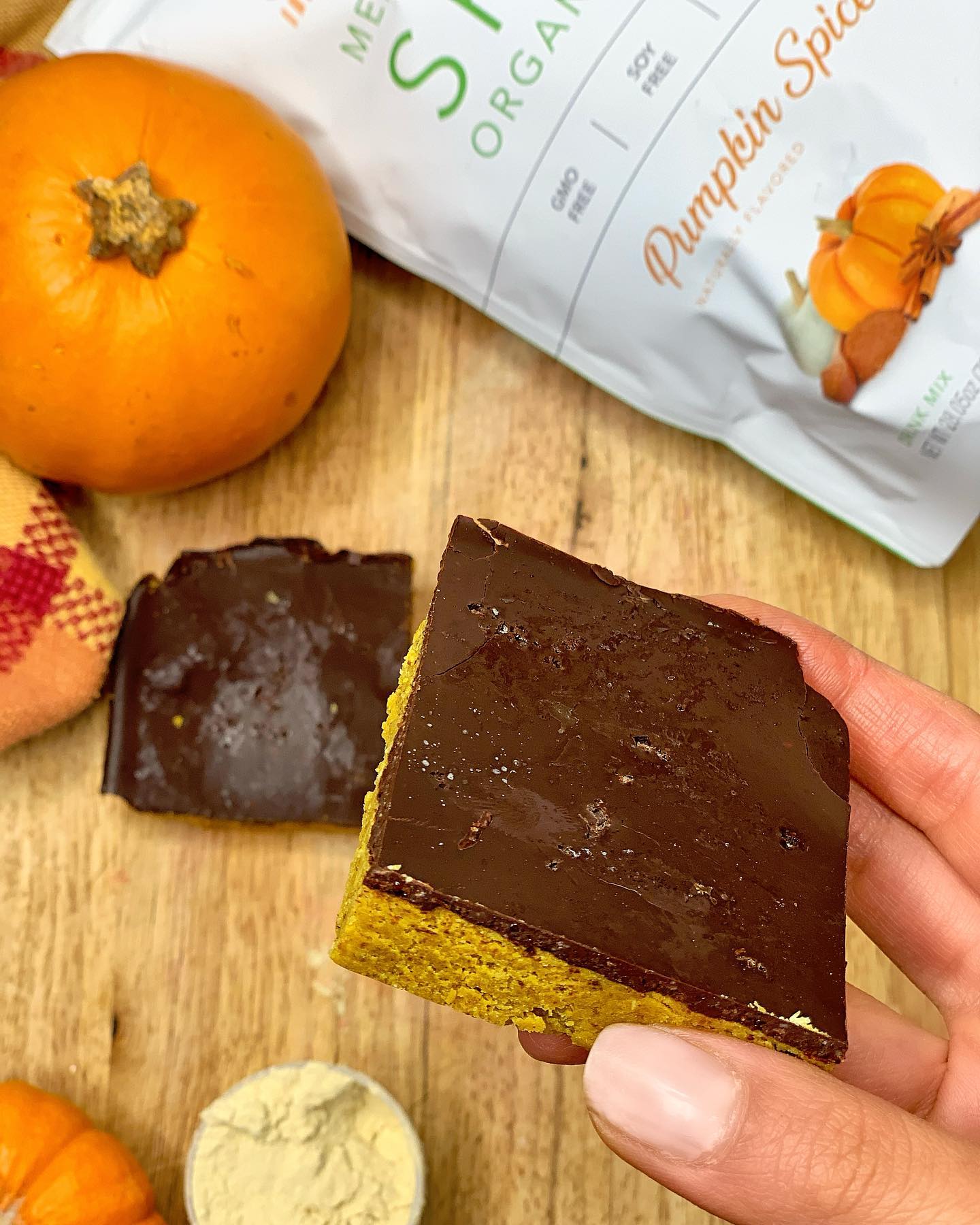 Vegan Pumpkin Protein Bars with Chocolate Coating