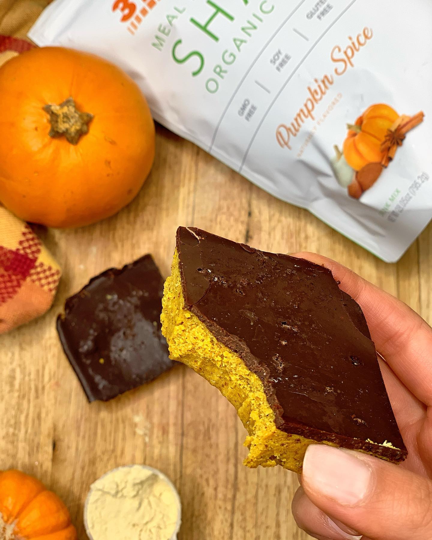 Vegan Pumpkin Protein Bars with Chocolate Coating