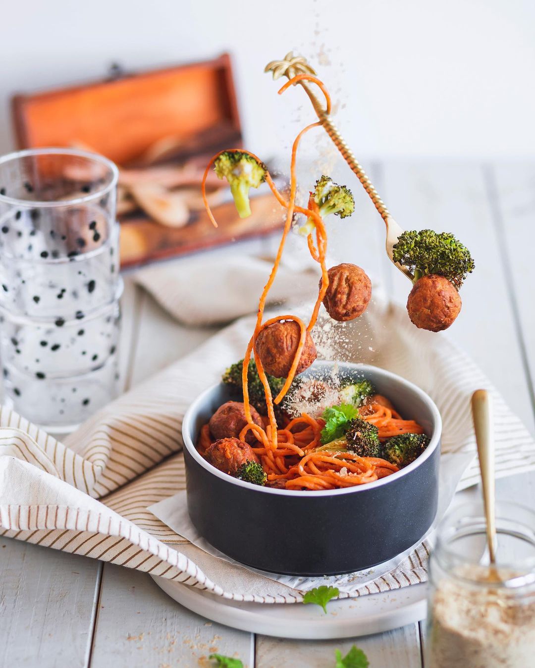 Vegan “meatball” pasta