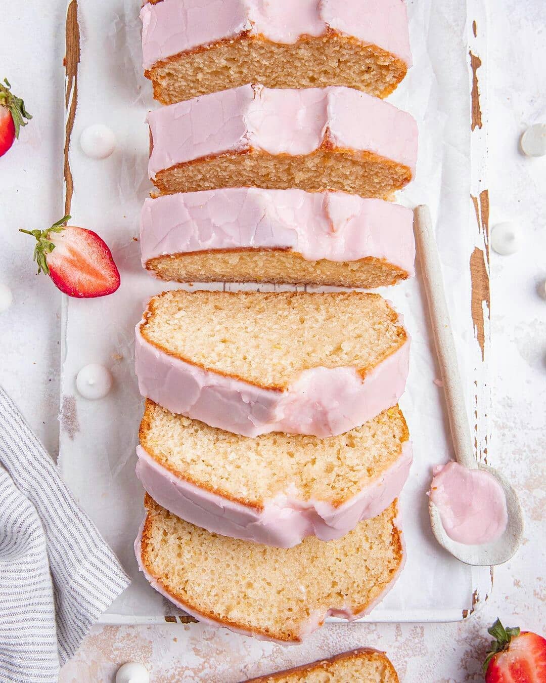 Vegan Lemon Loaf Cake with Strawberry Glaze