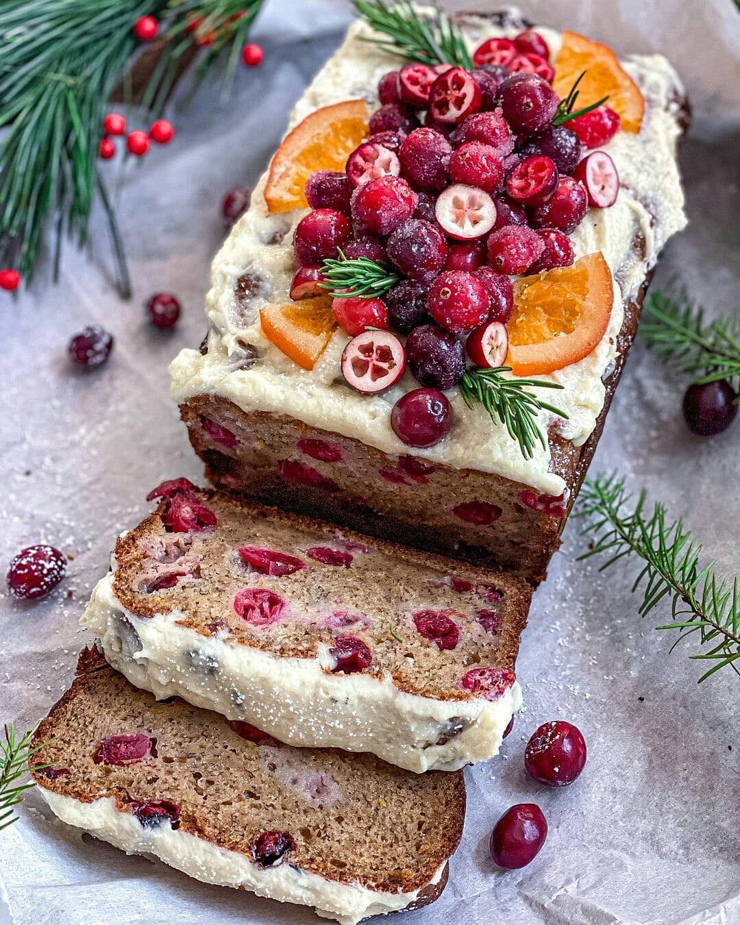 Cranberry Orange Banana Bread with Frosting