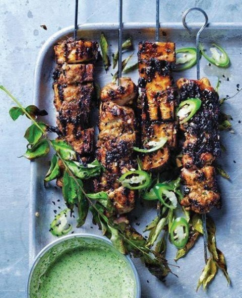 Spiced Eggplant Skewers with Coriander Dressing