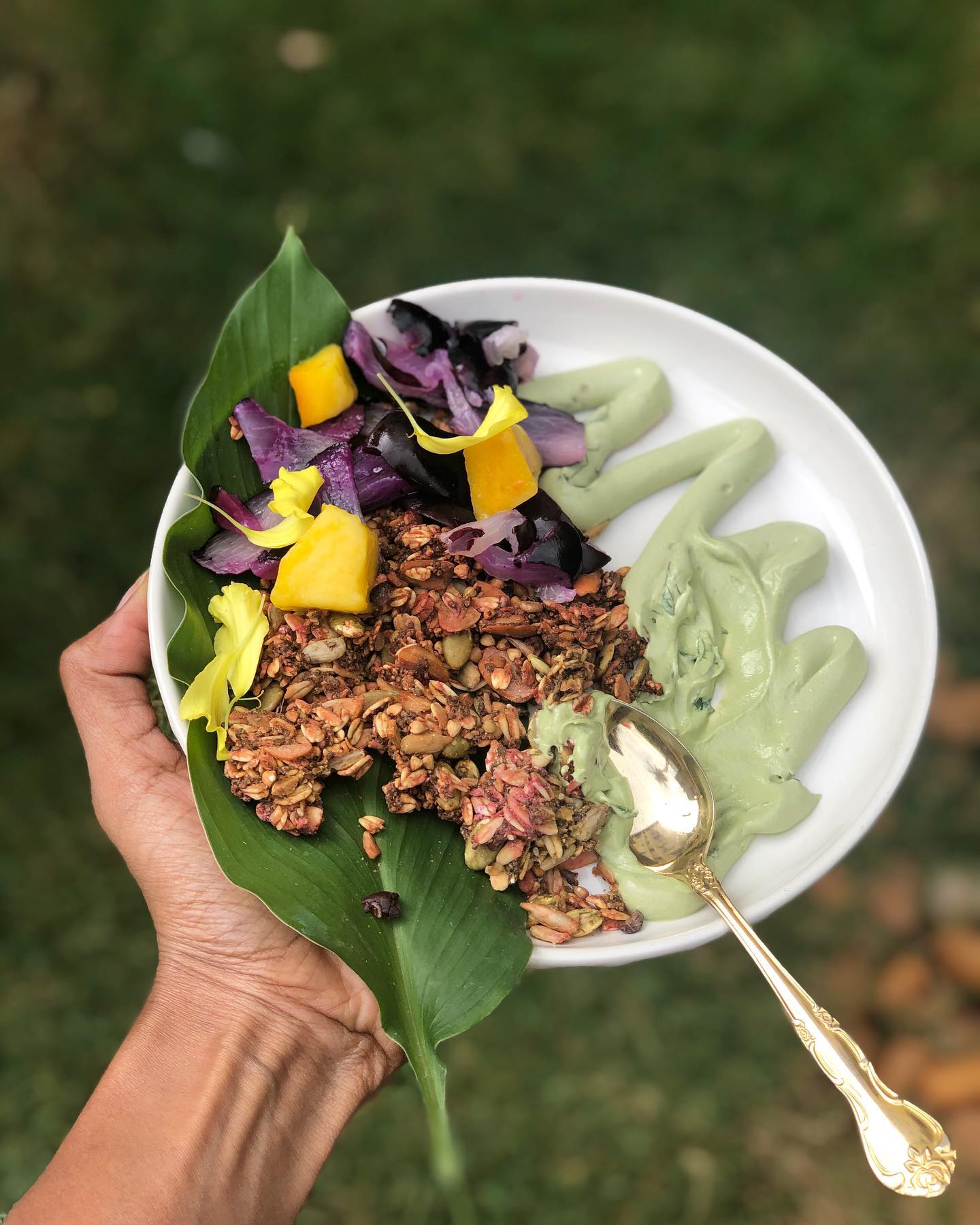 Beetroot Pulp Granola-Matcha Yogurt Bowl with Java Plums