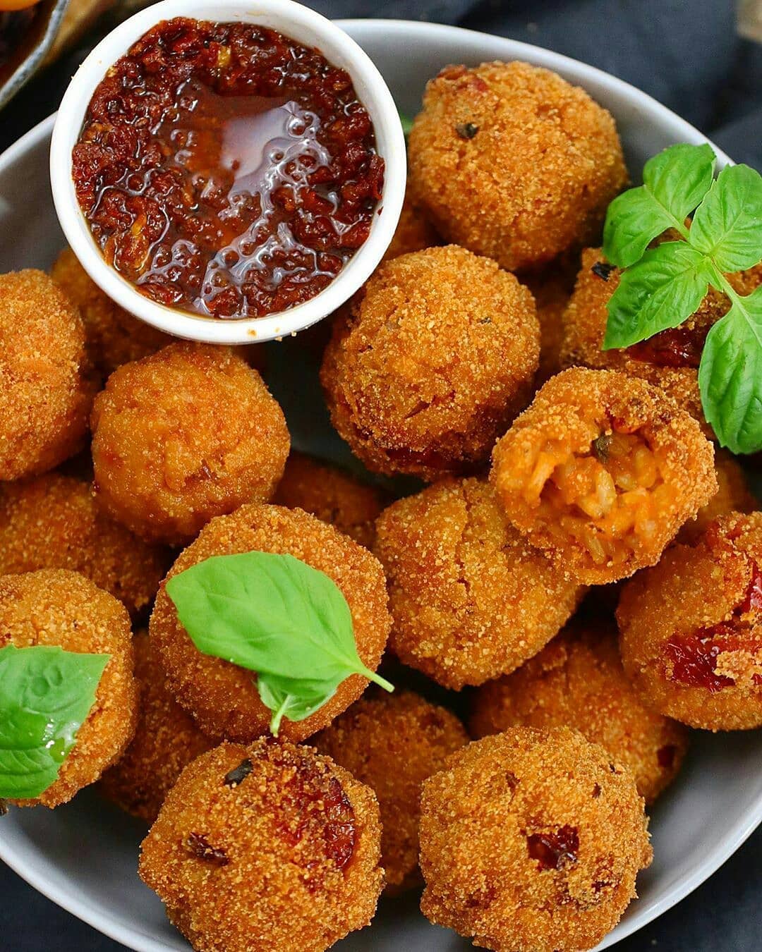 Vegan Fried Risotto Balls with Dried Tomatoes