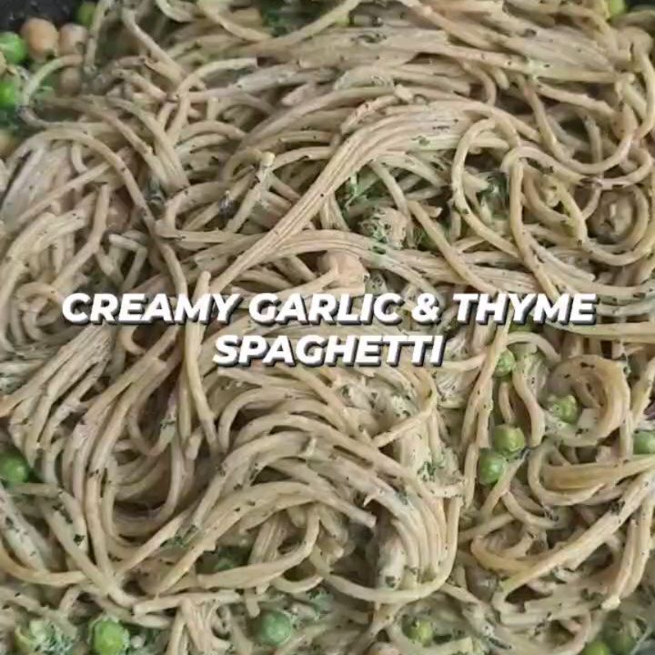 Creamy Garlic & Thyme Spaghetti with Chickpeas and Greens