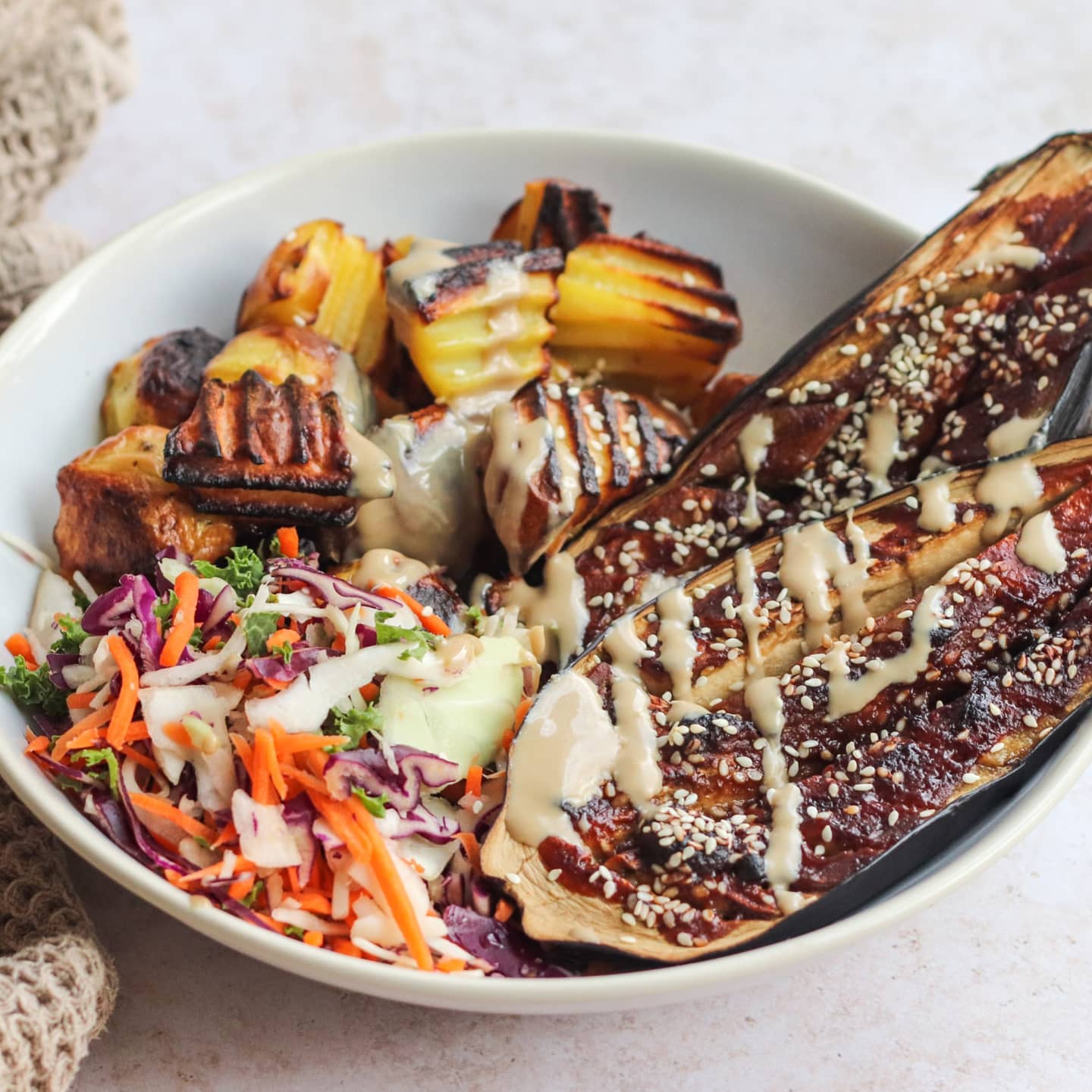 Miso Marinated Eggplant with Air-Fried Roasted Veggies