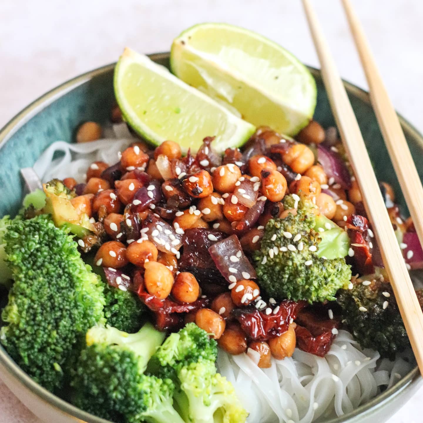 Teriyaki Fried Chickpeas and Veggies with Rice Noodles