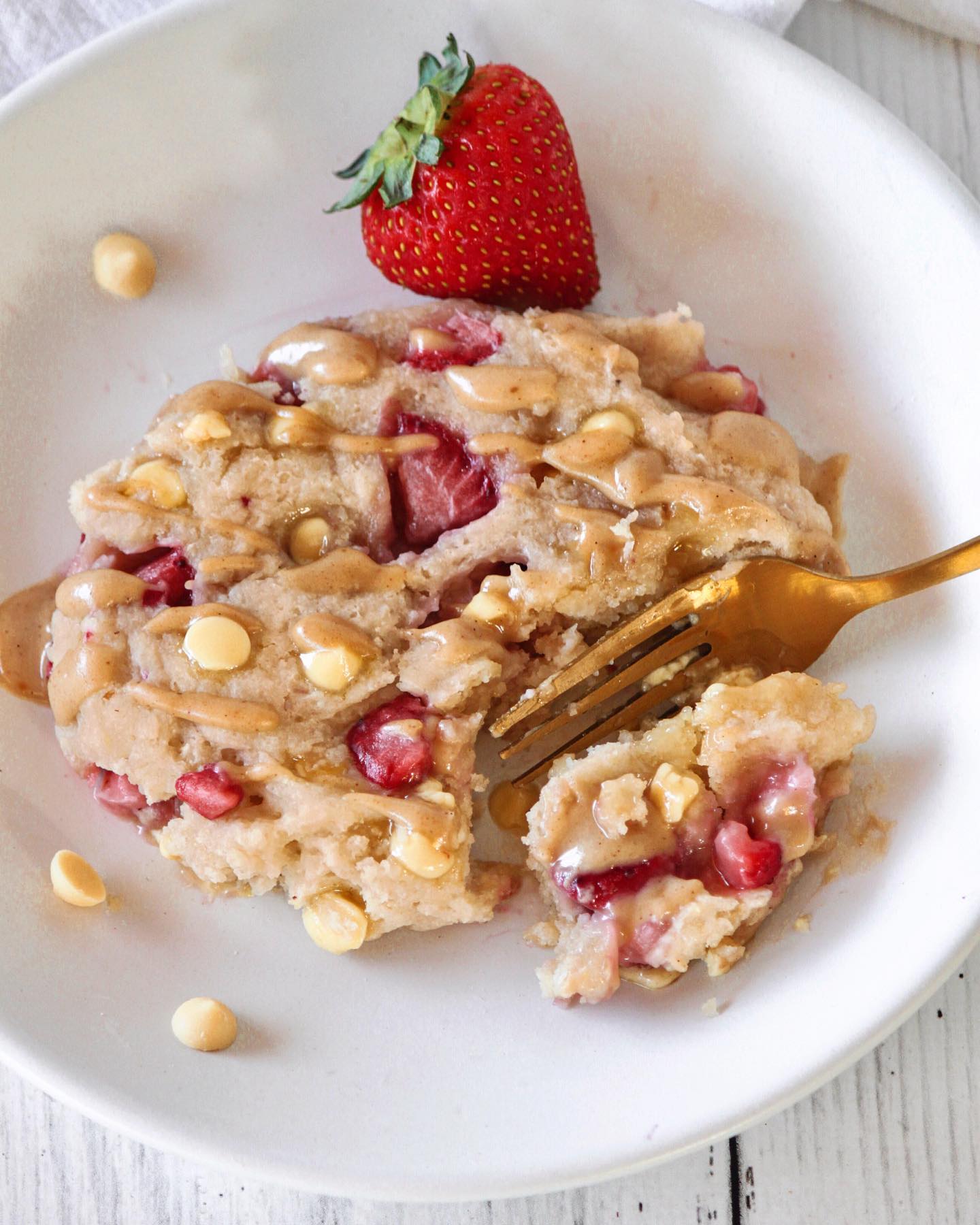 One-Minute Breakfast Cookie with Strawberries and White Choc Chips