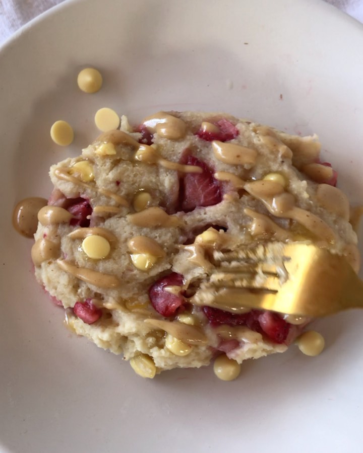 One-Minute Breakfast Cookie with Strawberries and White Choc Chips