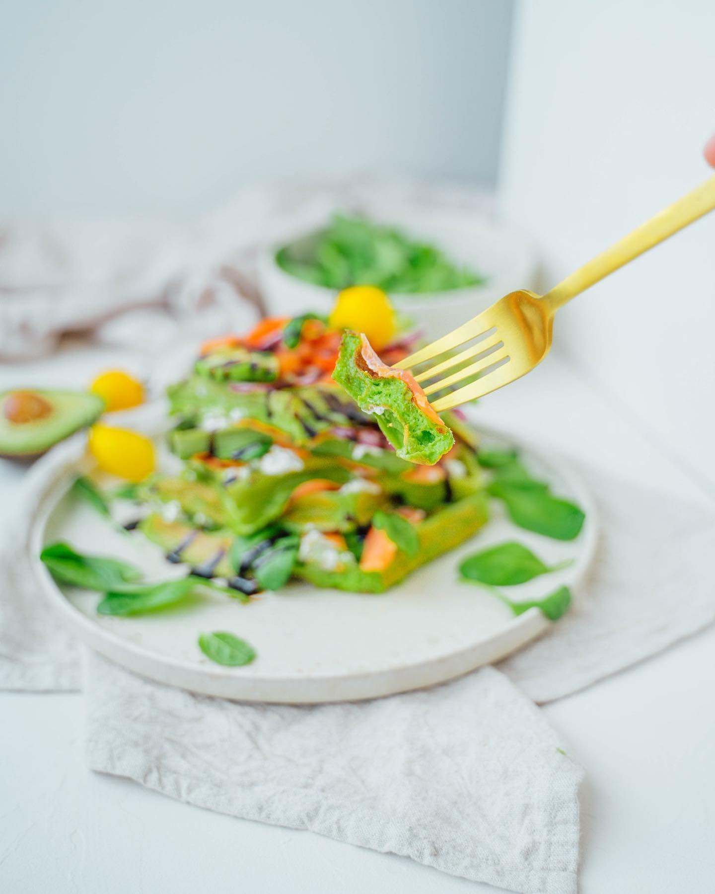 Savory Spinach Waffles with Salmon and Avocado