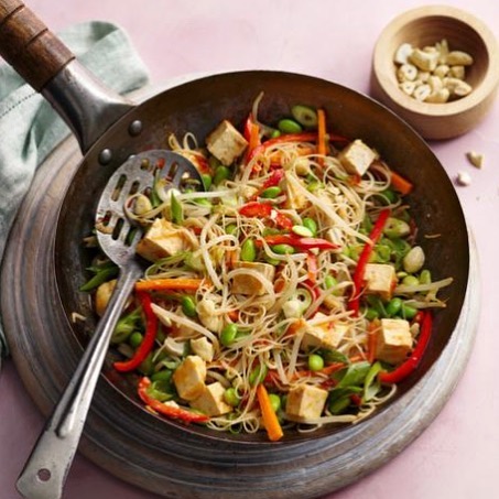 Edamame and Tofu Stir-Fry with Rice Noodles