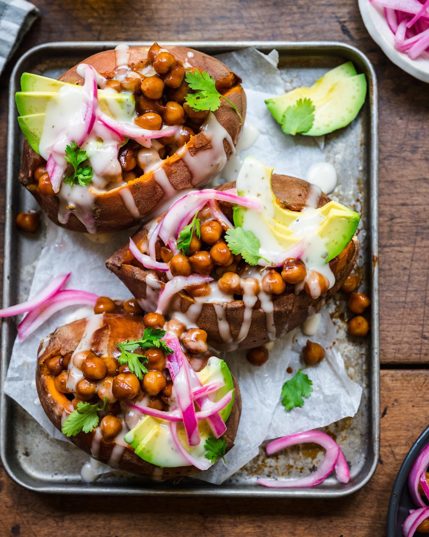 Bbq Chickpea Stuffed Sweet Potatoes with Non-Dairy Ranch Drizzle