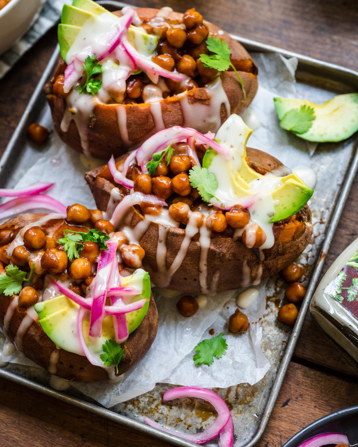 Bbq Chickpea Stuffed Sweet Potatoes with Non-Dairy Ranch Drizzle