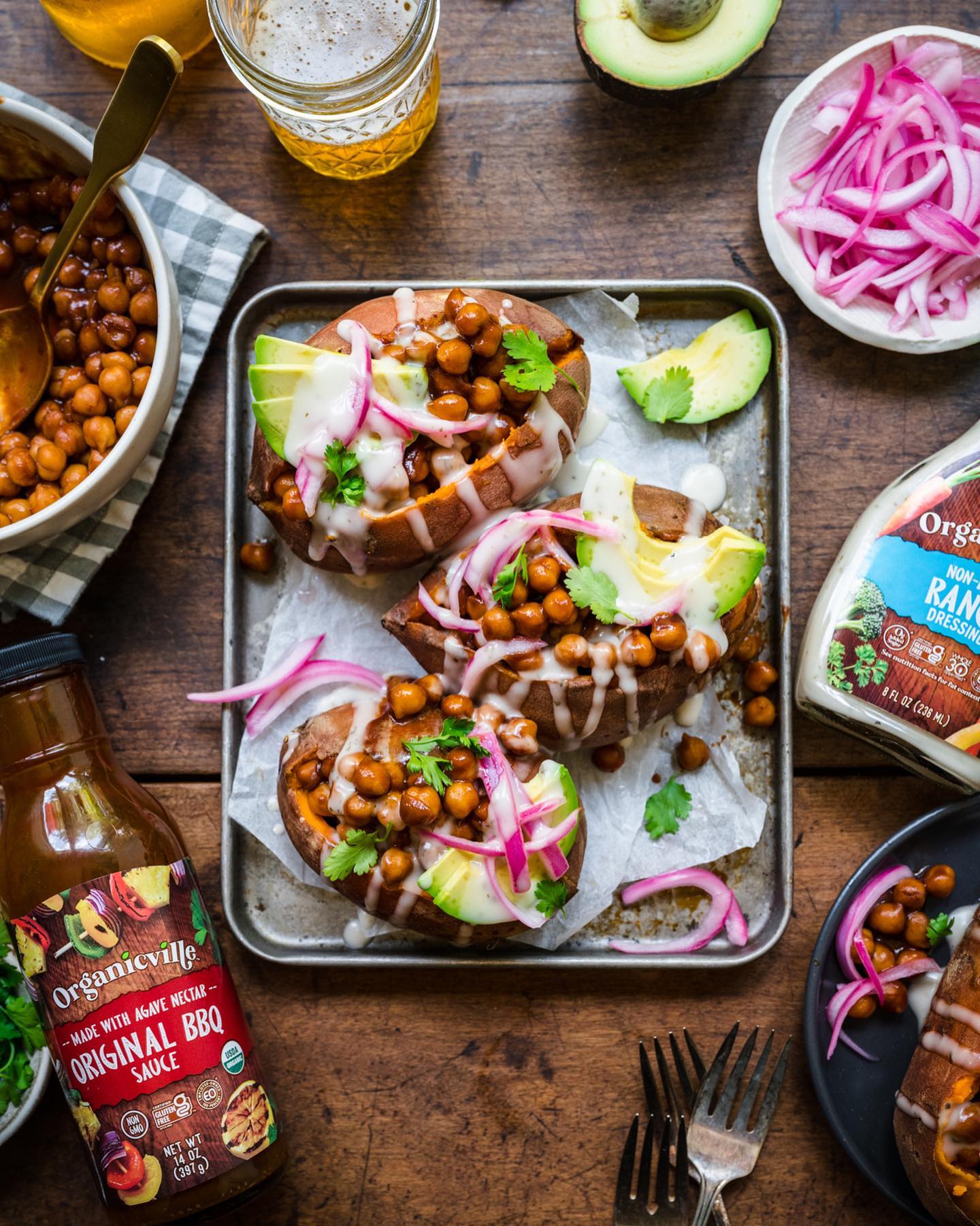 Bbq Chickpea Stuffed Sweet Potatoes with Non-Dairy Ranch Drizzle