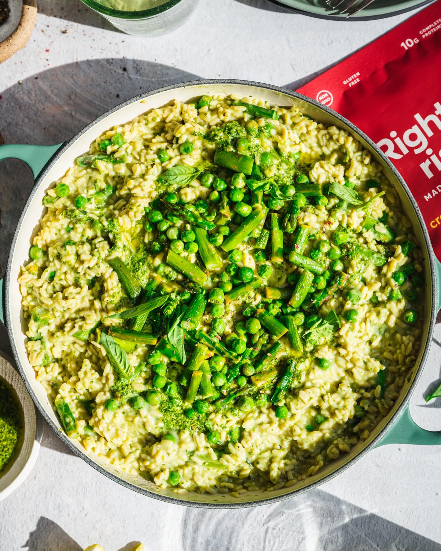 Vegan Asparagus, Pea, and Pesto Rightrice Risotto