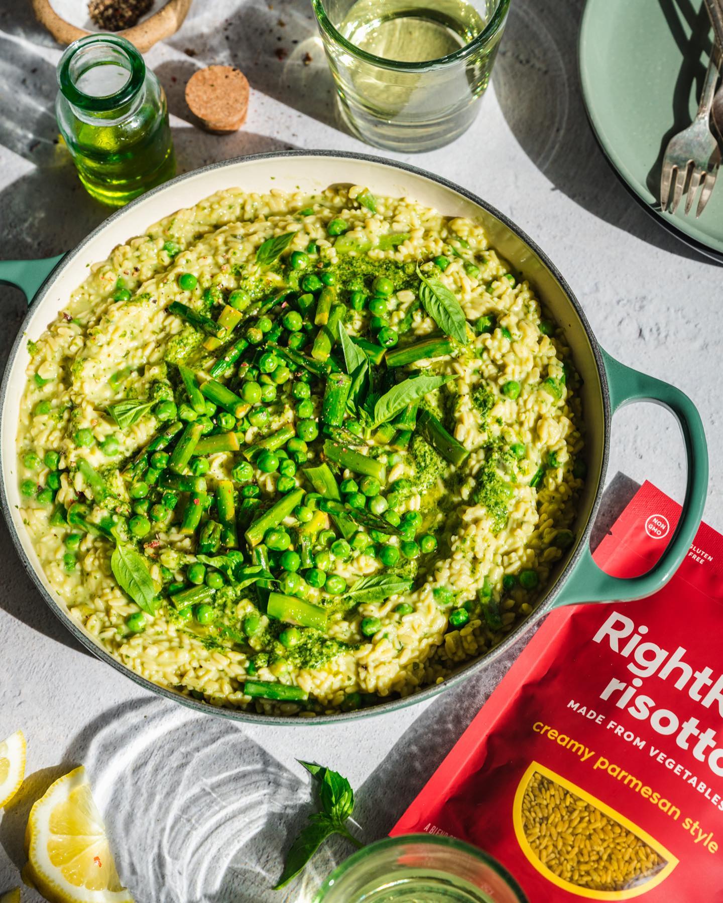 Vegan Asparagus, Pea, and Pesto Rightrice Risotto