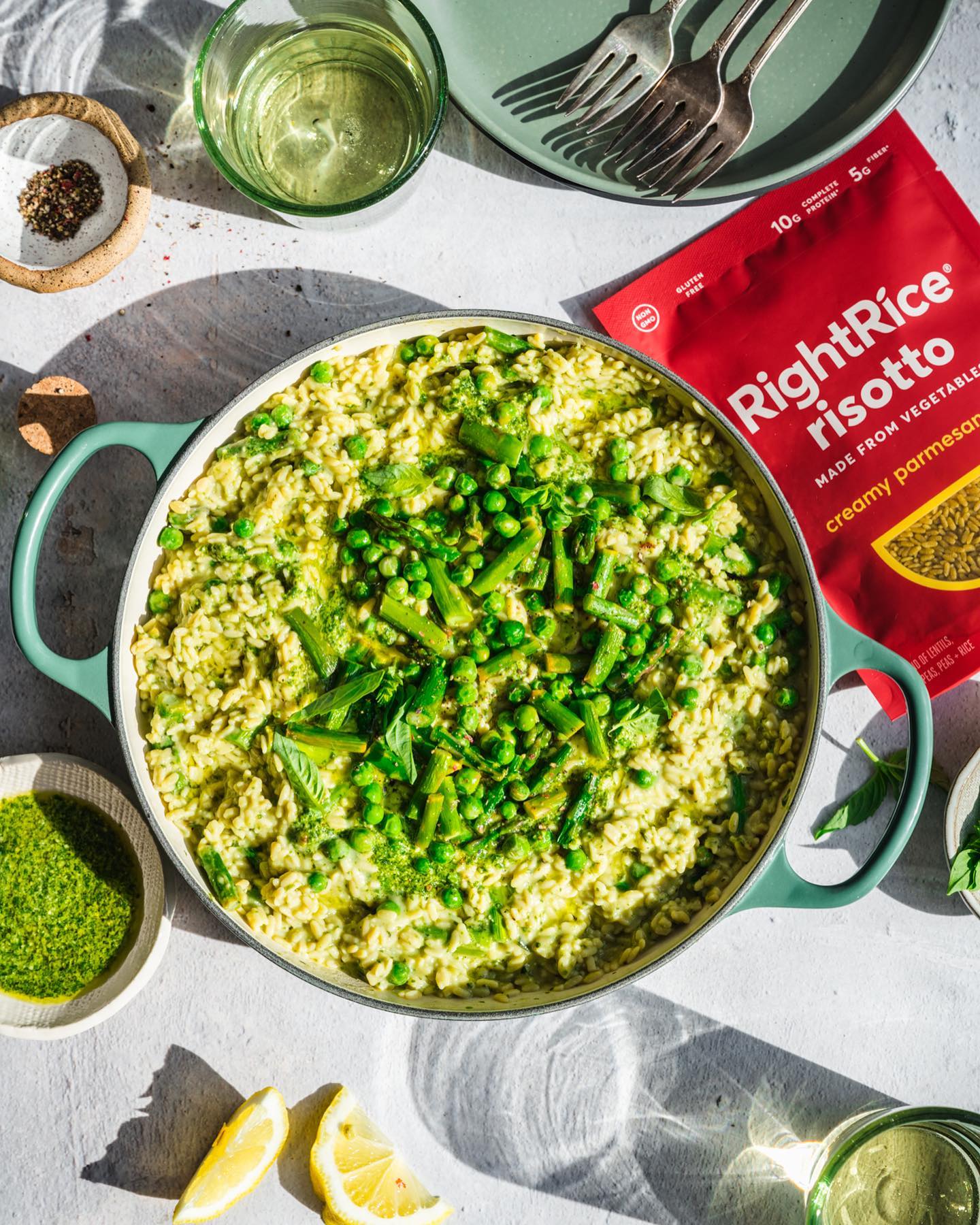 Vegan Asparagus, Pea, and Pesto Rightrice Risotto