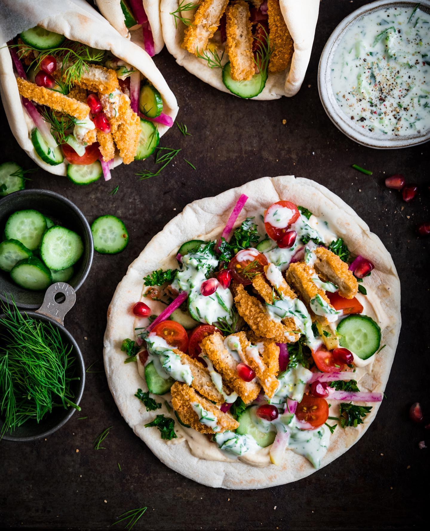 Plant-Based Chicken Nugget Pitas with Tzatziki