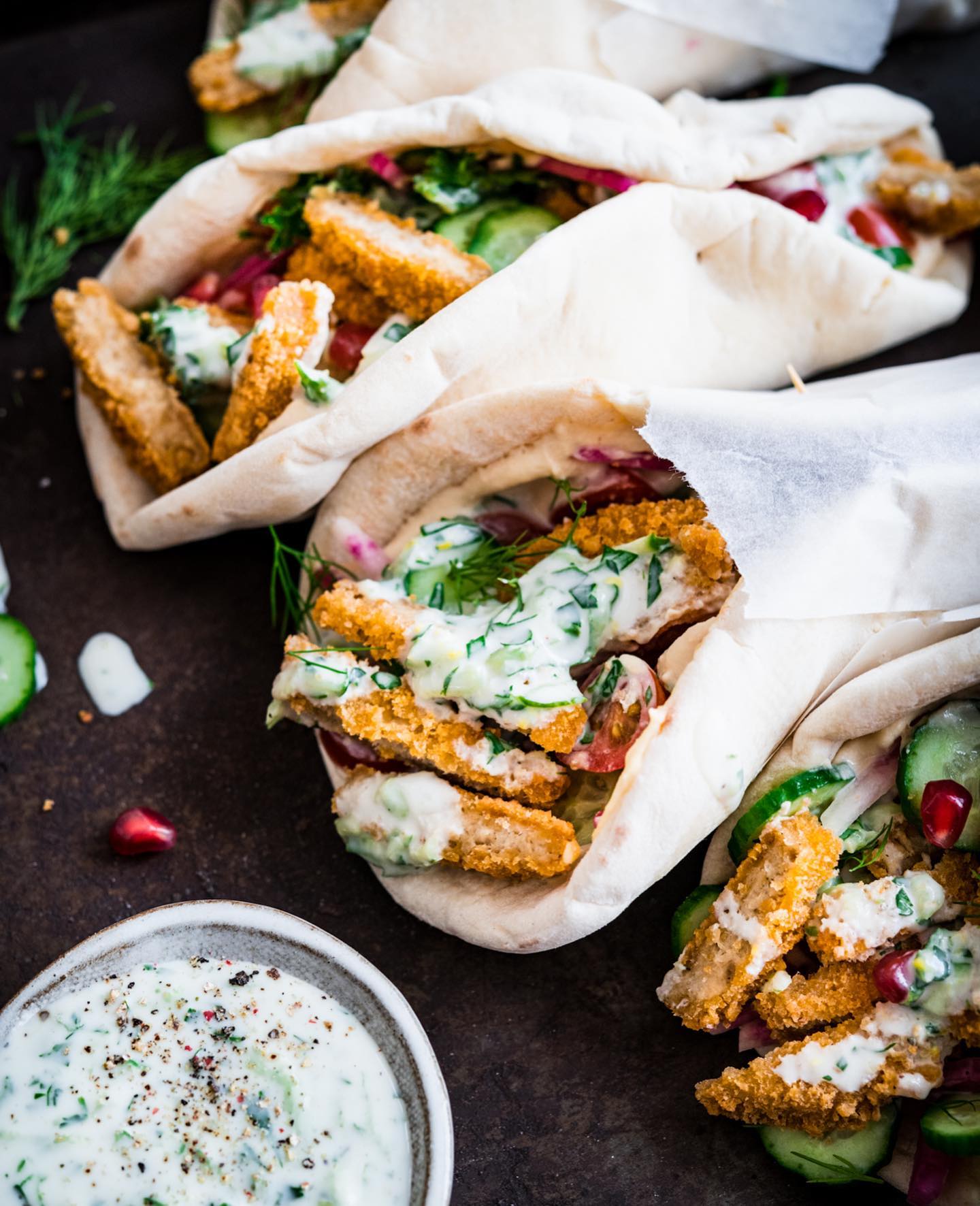 Plant-Based Chicken Nugget Pitas with Tzatziki