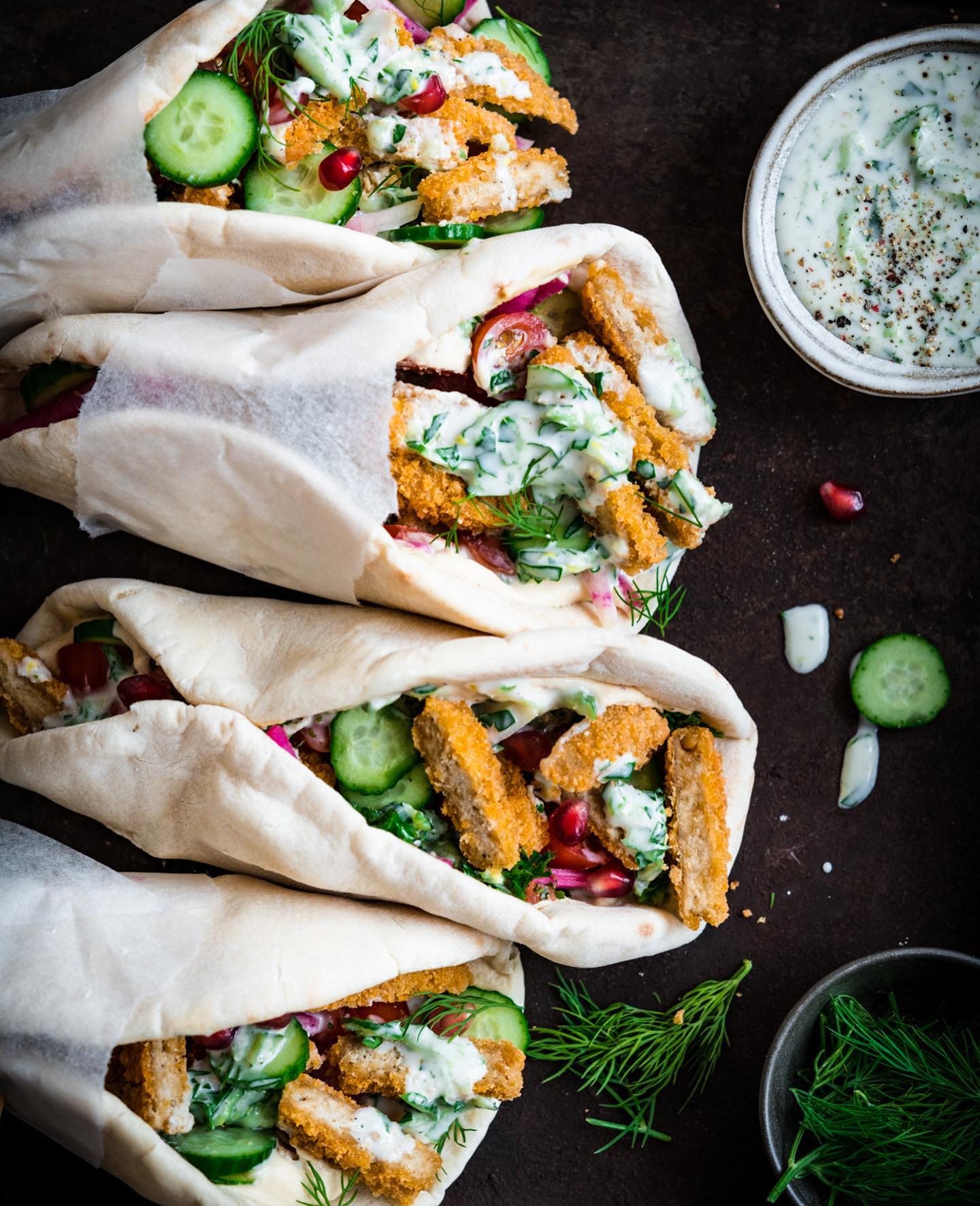 Plant-Based Chicken Nugget Pitas with Tzatziki