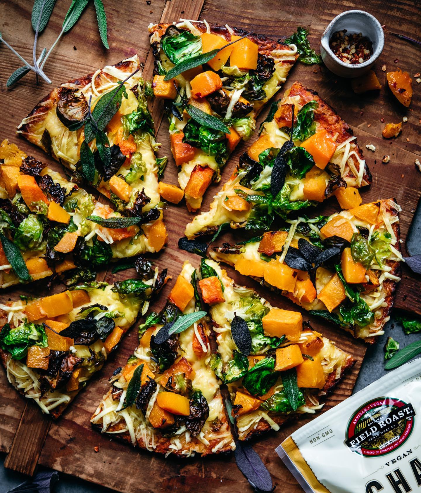 Creamy Butternut Squash and Brussels Sprouts Fall Pizza